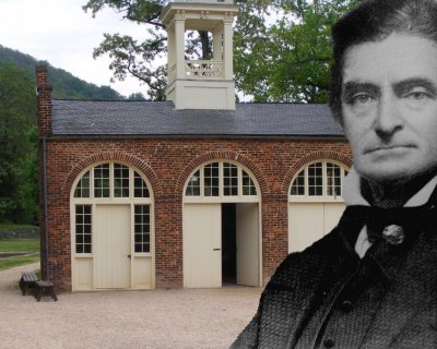 The firehouse used by John Brown as a fort during his raid. Image of Brown: National Archives. 